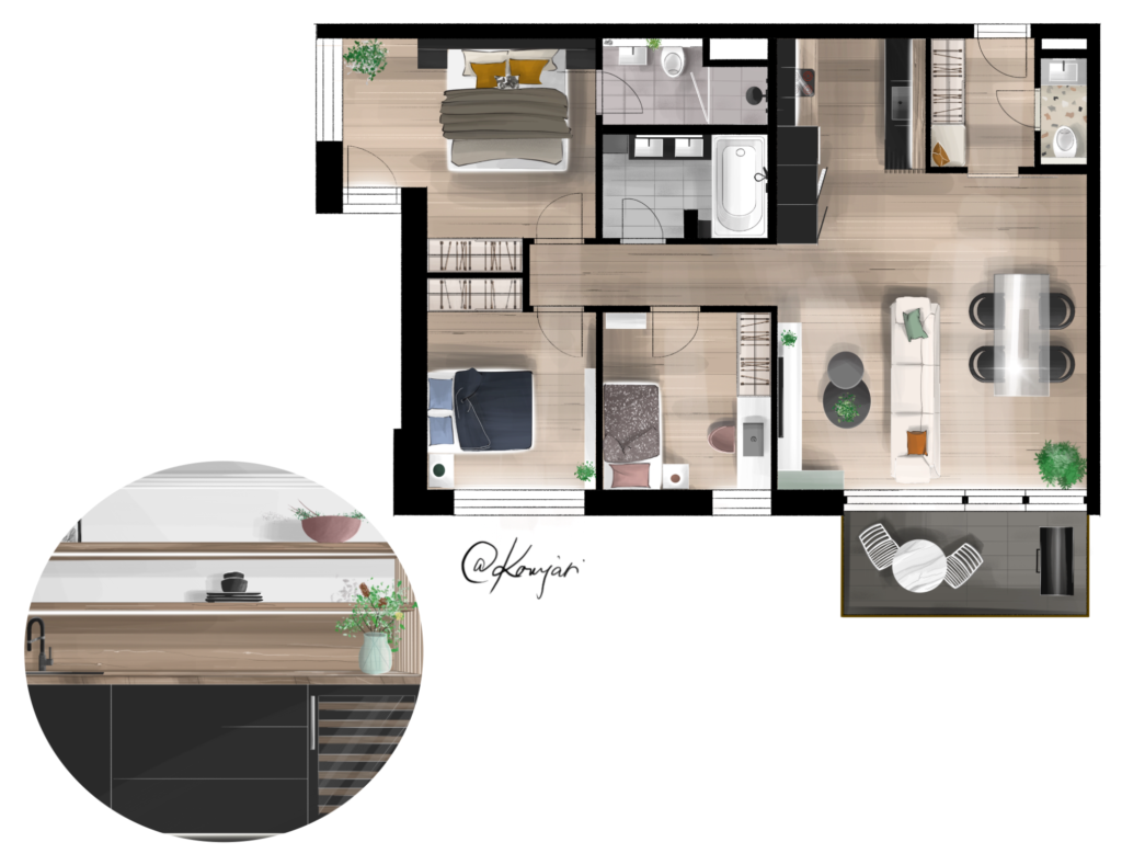 3D visualisations komjati design vizualizace pudorys floorplans