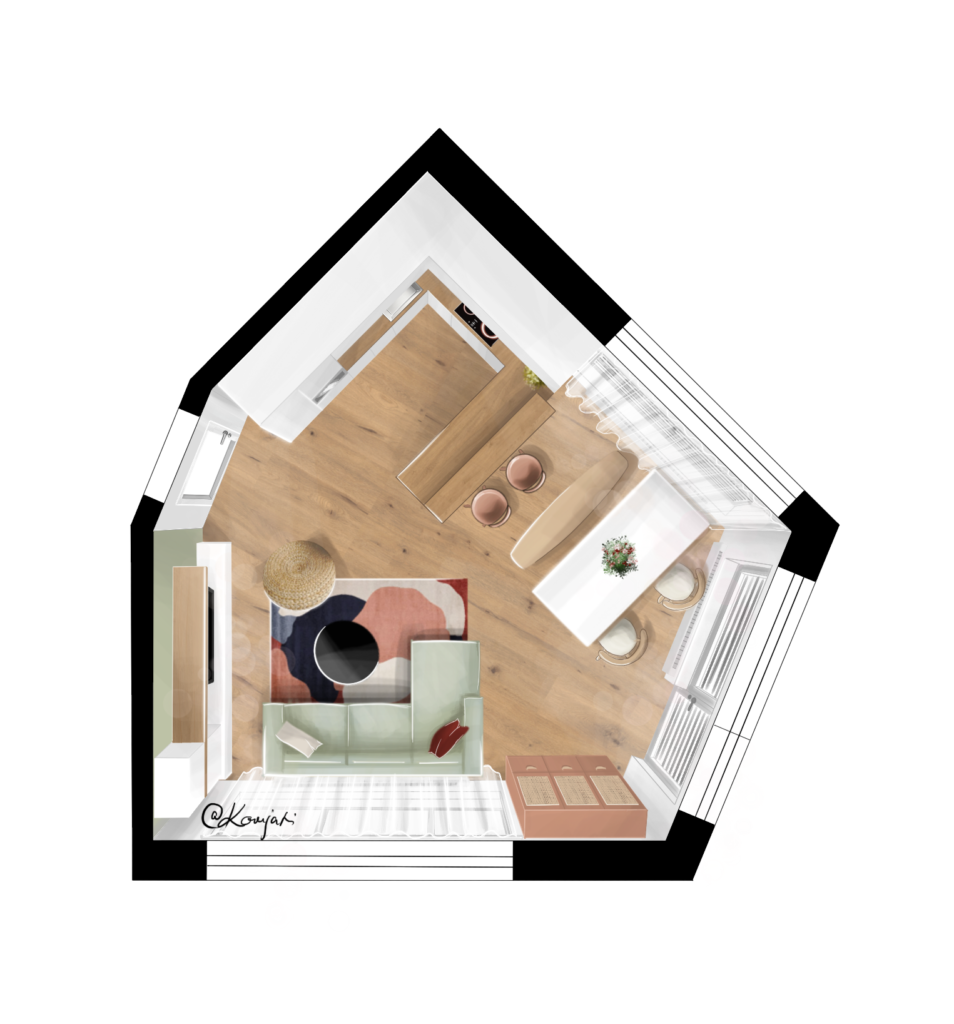 floor plan komjati design pudorys 3D 2D vizualizace